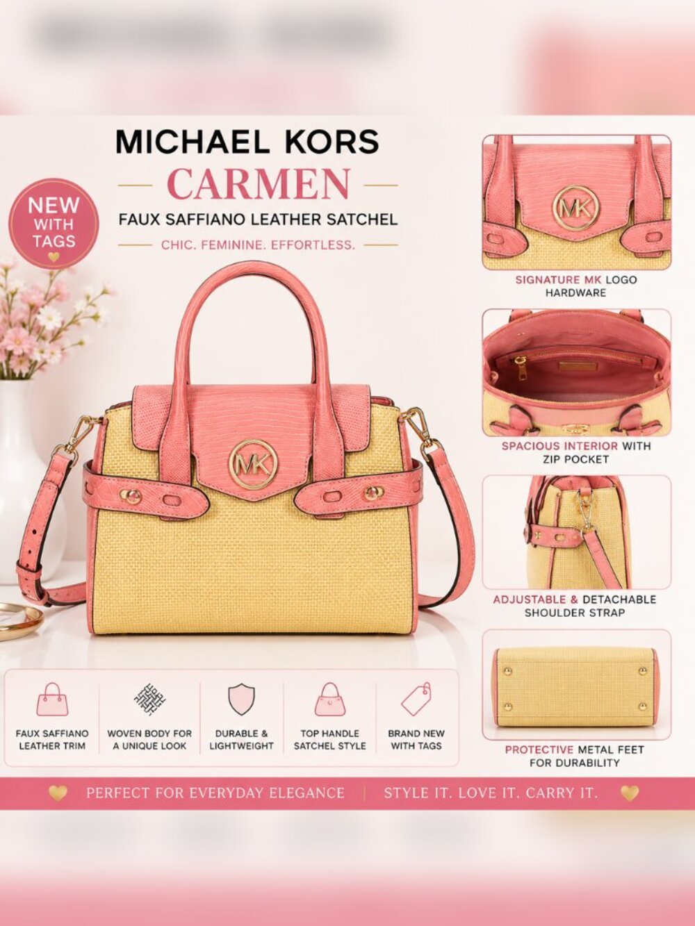MICHAEL KORS Carmen Faux Saffiano Leather Satchel
